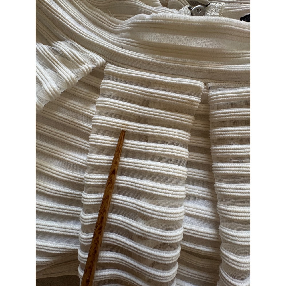 Blaze White Ribbed Mesh Pleated Midi Skirt Sheer Stripe Flare 90s Y2K - Picture 8 of 10